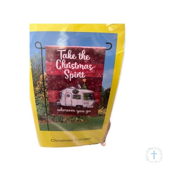 Meadow Creek Merry Christmas Camper RV Garden Flag Primitive 12.5" x 18" Suede - Picture 1 of 3